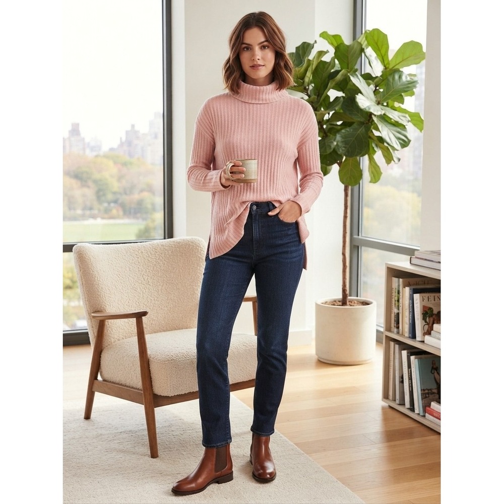Maeve Anthropologie Pink Ribbed Turtleneck Oversized Sweater Small